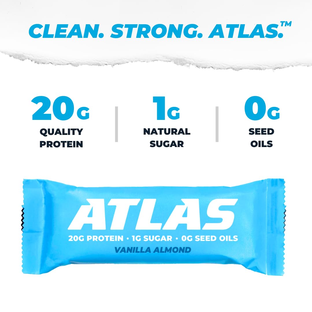Chocolate Variety Atlas Protein Bars - 20g Protein, 1g Sugar, Clean Ingredients, Gluten Free - 12 Count Pack