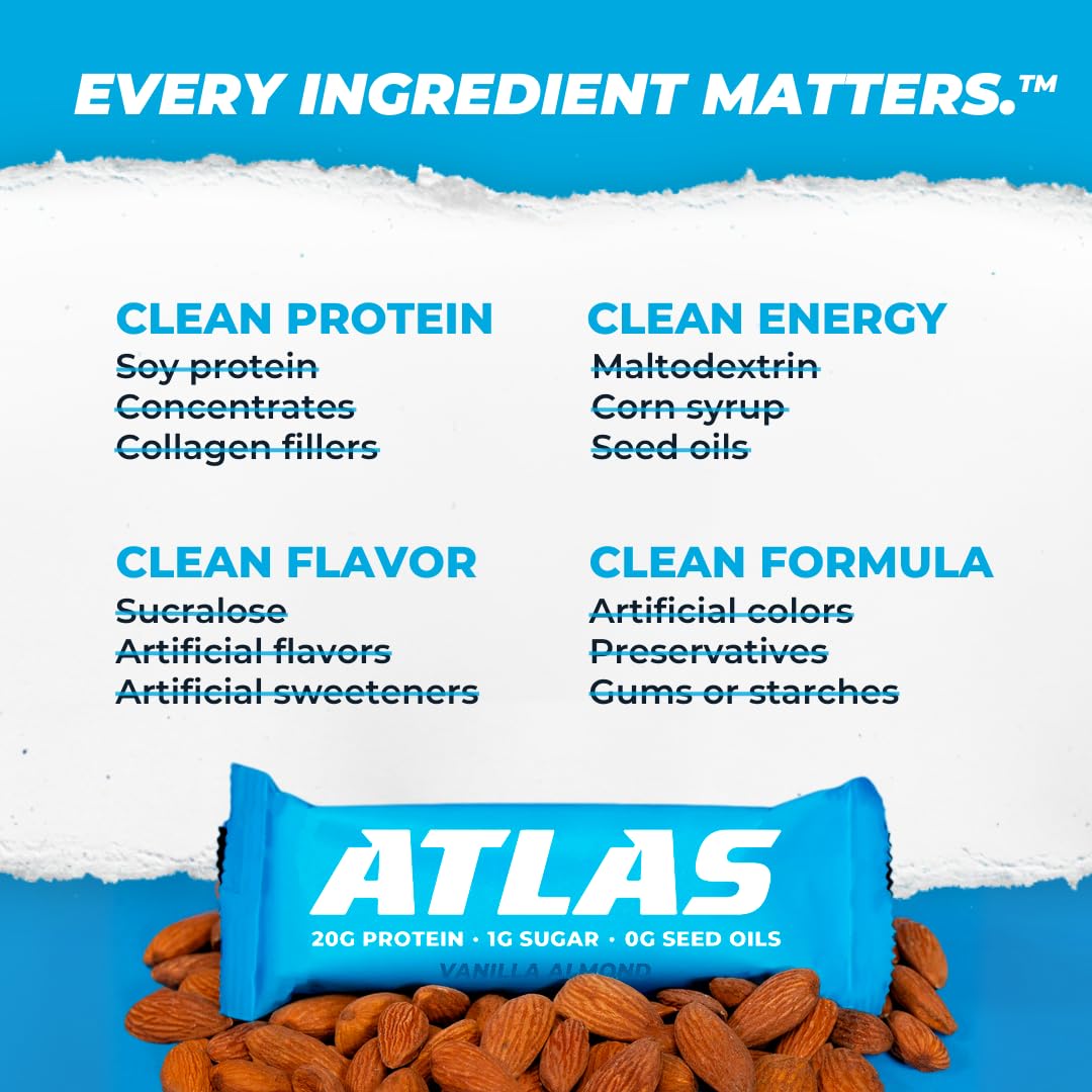 Chocolate Variety Atlas Protein Bars - 20g Protein, 1g Sugar, Clean Ingredients, Gluten Free - 12 Count Pack