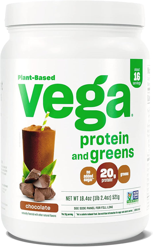 Chocolate Vega Protein and Greens Powder - 20g Plant-Based Protein with Veggies, Vegan & Non-GMO, Pea Protein for Men and Women - 1.2 lbs