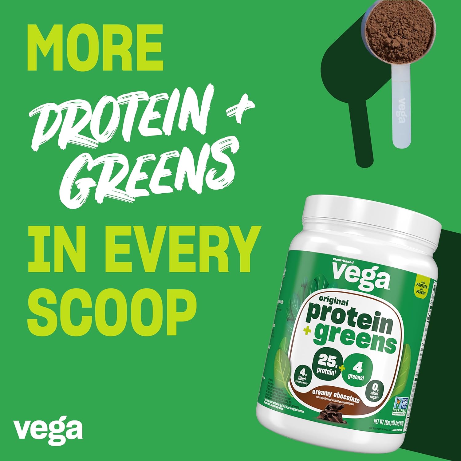 Chocolate Vega Protein and Greens Powder - 20g Plant-Based Protein with Veggies, Vegan & Non-GMO, Pea Protein for Men and Women - 1.2 lbs