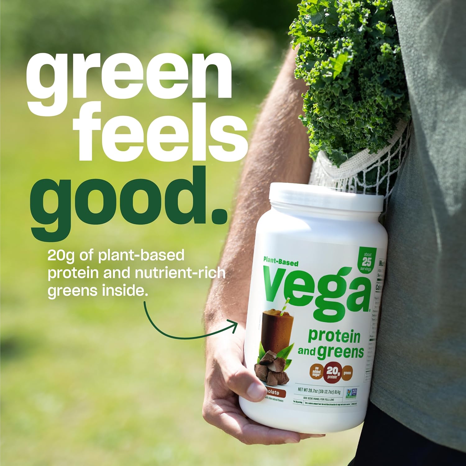 Chocolate Vega Protein and Greens Powder - 20g Plant-Based Protein with Veggies, Vegan & Non-GMO, Pea Protein for Men and Women - 1.2 lbs