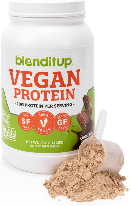Chocolate Vegan Plant Protein Powder | Non GMO & Gluten Free | 20g Protein, 28 Servings | Low Carb BlendItUp