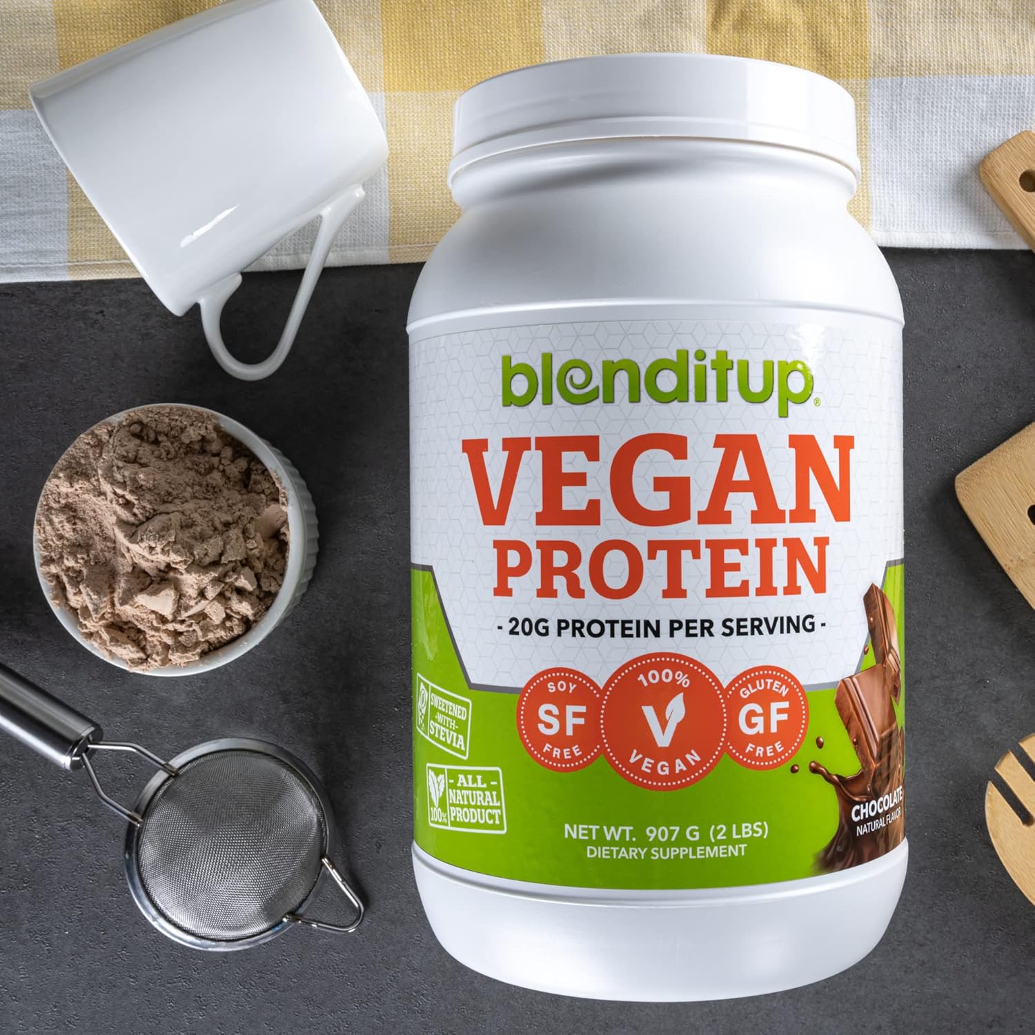 Chocolate Vegan Plant Protein Powder | Non GMO & Gluten Free | 20g Protein, 28 Servings | Low Carb BlendItUp