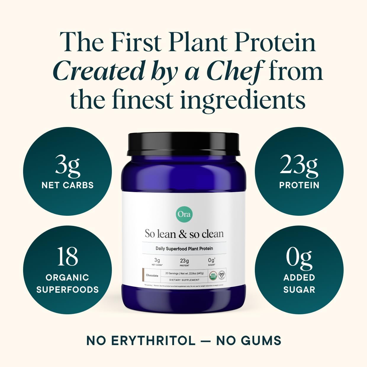Chocolate Vegan Protein Powder - 23g Plant Protein, 20 Servings, Bloat-Free, Gluten Free, Non-GMO - Ideal for Women and Men, No Artificial Sweeteners