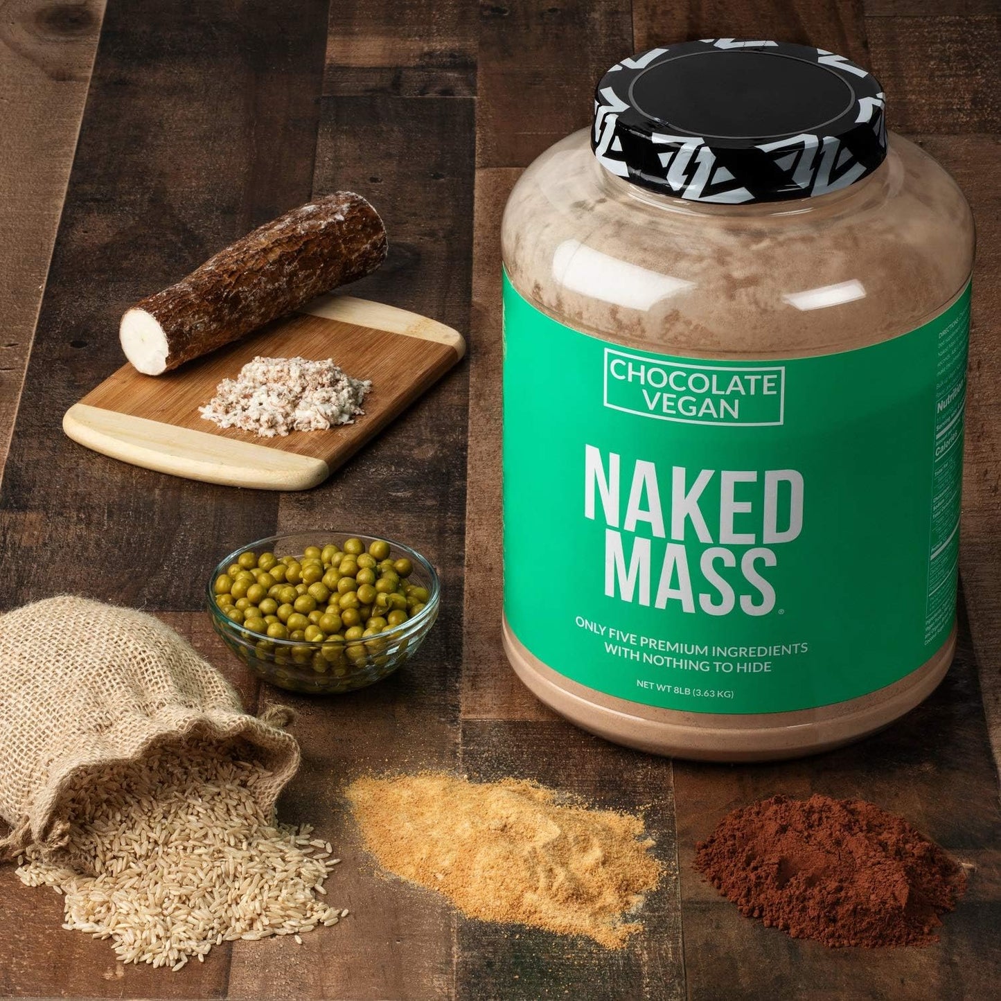 Chocolate Vegan Weight Gainer - Naked Nutrition Naked Mass - 8Lb Bulk, Non-GMO, Gluten-Free, Soy-Free, Dairy-Free - 1,280 Calories, No Artificial Ingredients