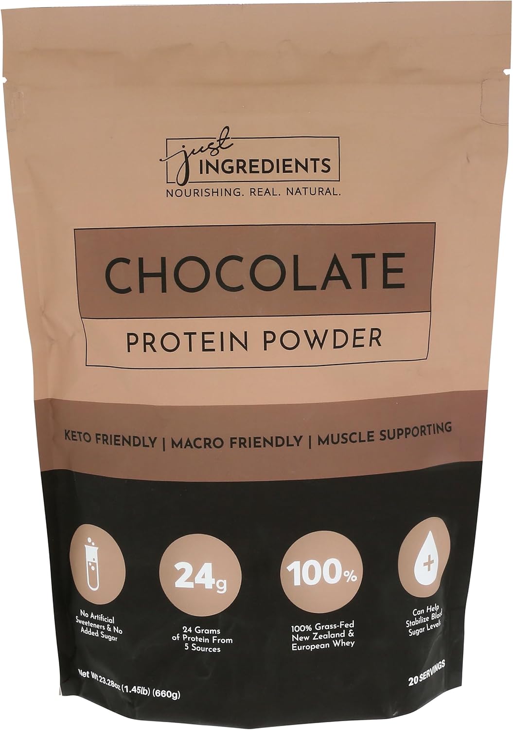 Chocolate Whey Protein Powder, 23.28 OZ by Just Ingredients - Premium Quality Supplement for Muscle Recovery and Growth