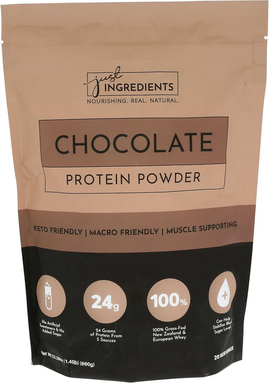 Chocolate Whey Protein Powder, 23.28 OZ by Just Ingredients - Premium Quality Supplement for Muscle Recovery and Growth