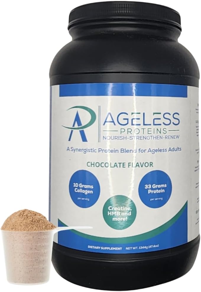 Chocolate Whey Protein Powder & Collagen Peptides for Mature Adults - Supports Muscle Building & Joint Health with 24g Protein, Creatine, HMB & Vitamins (30 Servings)