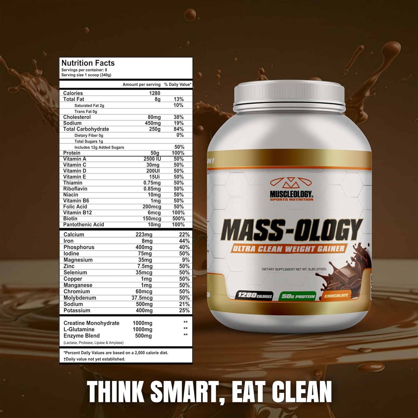 Chocolate Whey Protein Powder Weight Gainer for Muscle Building - 6 lbs for Men & Women by MUSCLEOLOGY