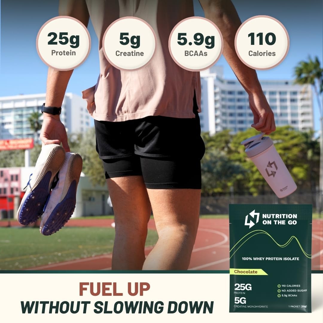 Chocolate Whey Protein Powder with Creatine - 25g Protein, 5g Creatine - Single-Serve Packets for Travel - Gluten-Free, No Added Sugar - 30 Pack