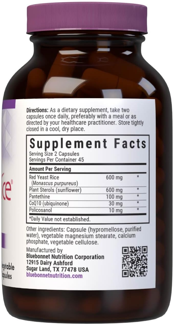 CholesteRice Vegetable Capsules with Red Yeast Rice, Plant Sterols, CoQ10 - Vegan, Non-GMO, Gluten-Free - 90 Capsules