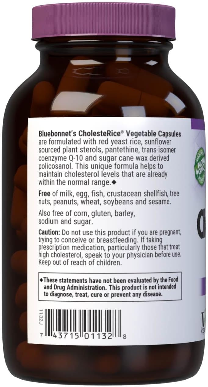 CholesteRice Vegetable Capsules with Red Yeast Rice, Plant Sterols, CoQ10 - Vegan, Non-GMO, Gluten-Free - 90 Capsules