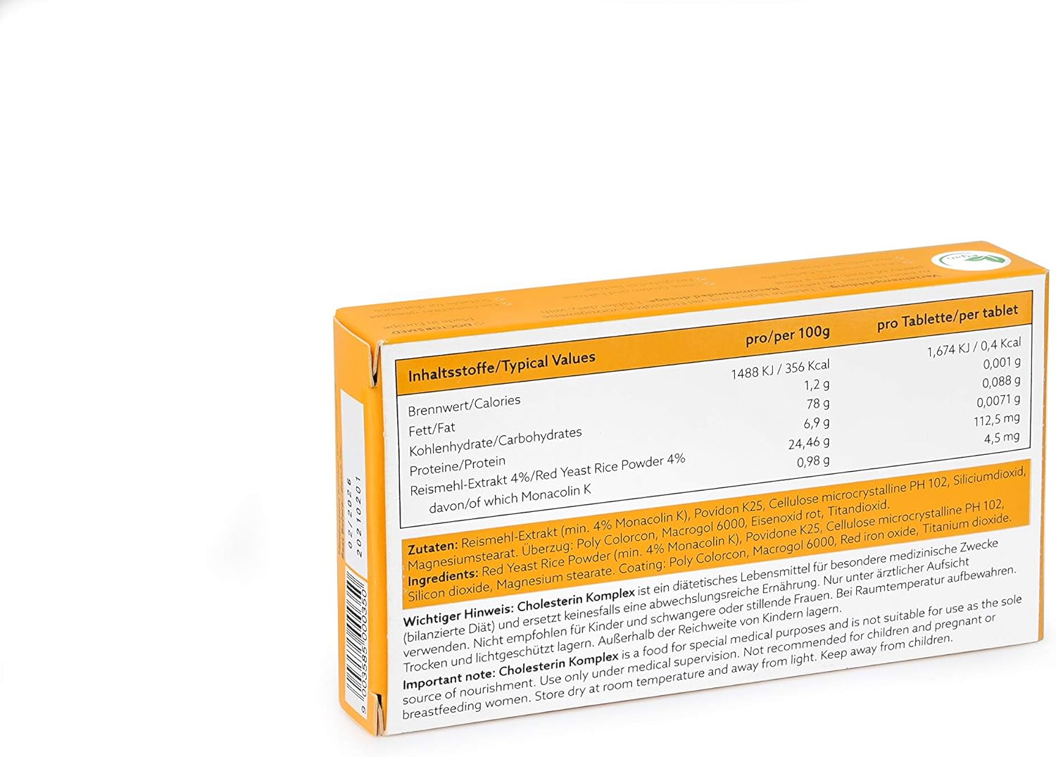 Cholesterin Komplex Supplement | 30 Vegan Tablets | Red Yeast Rice Extract with Monacolin K | Gluten-Free & Lactose-Free | Made in Europe