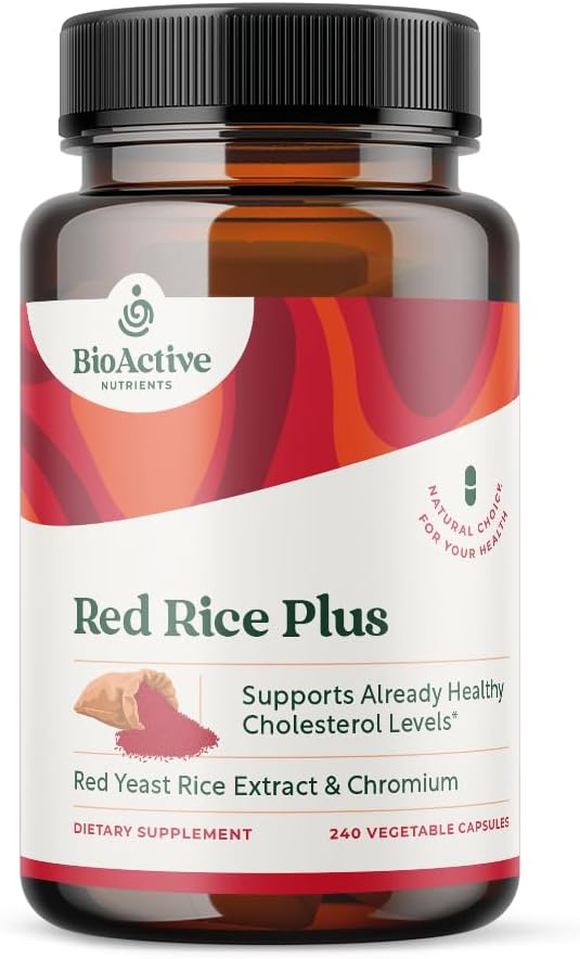 Cholesterol Support Supplement with BioActive Nutrients - Red Rice Plus Formula with Turmeric, Black Pepper, Cayenne Pepper, Ginger Root, and Rosemary - 240 Vegetable Capsules