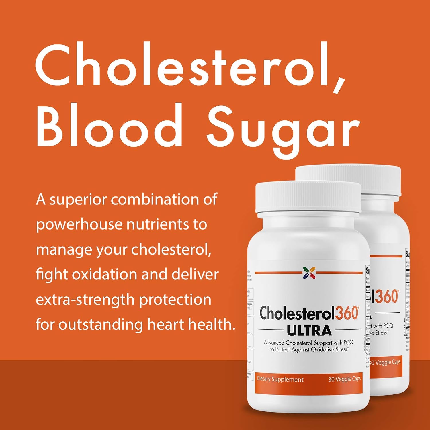 Cholesterol360 Ultra: Heart Health & Blood Vessel Support - Anti-Aging Supplements with PQQ, Vitamin C, Bergamonte, Green Tea & Grape Seed - 30 Vcaps