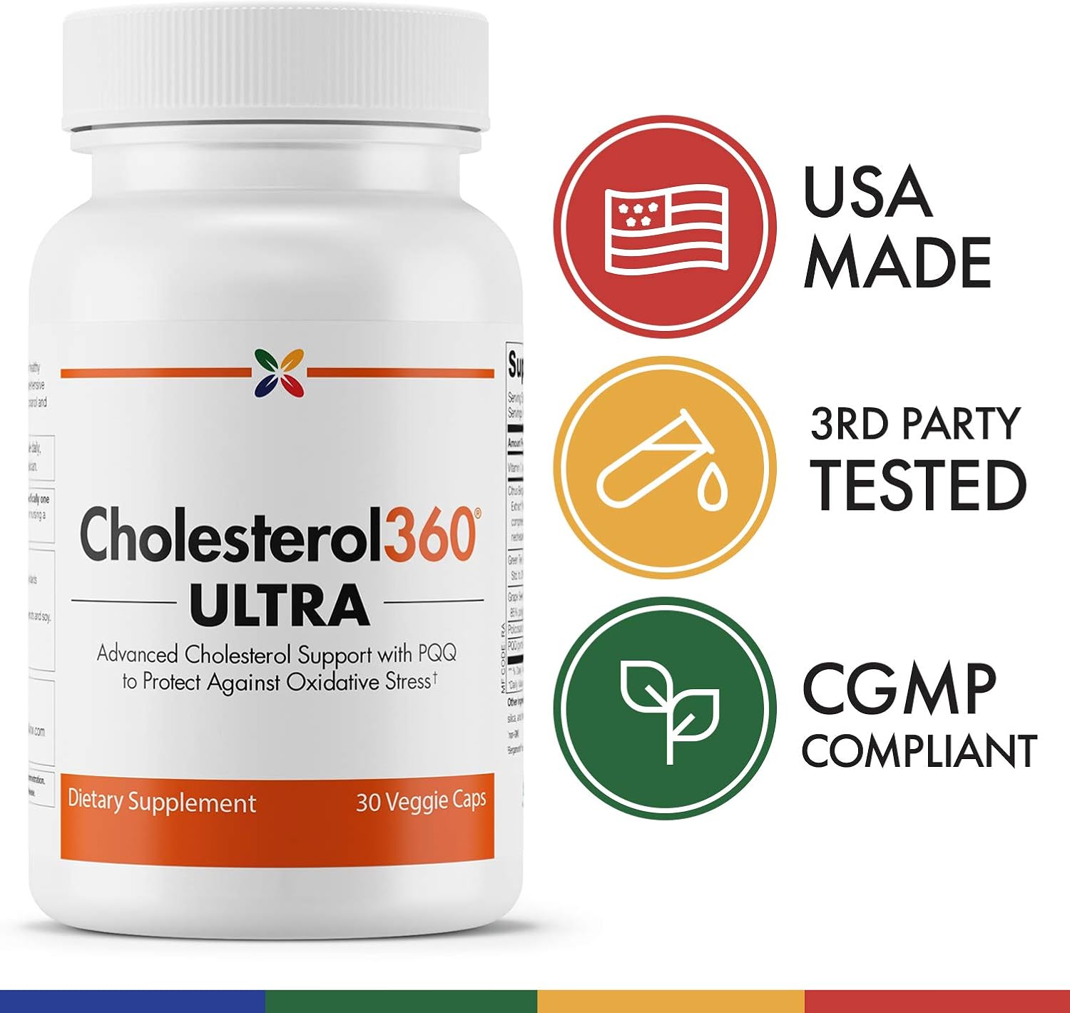Cholesterol360 Ultra: Heart Health & Blood Vessel Support - Anti-Aging Supplements with PQQ, Vitamin C, Bergamonte, Green Tea & Grape Seed - 30 Vcaps
