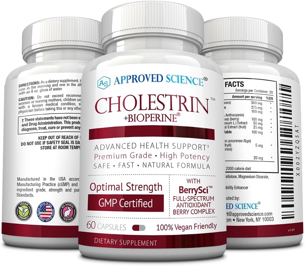 Cholestrin Lipid Level Support Supplement with Antioxidants and BioPerine - 60 Capsules - Made in USA