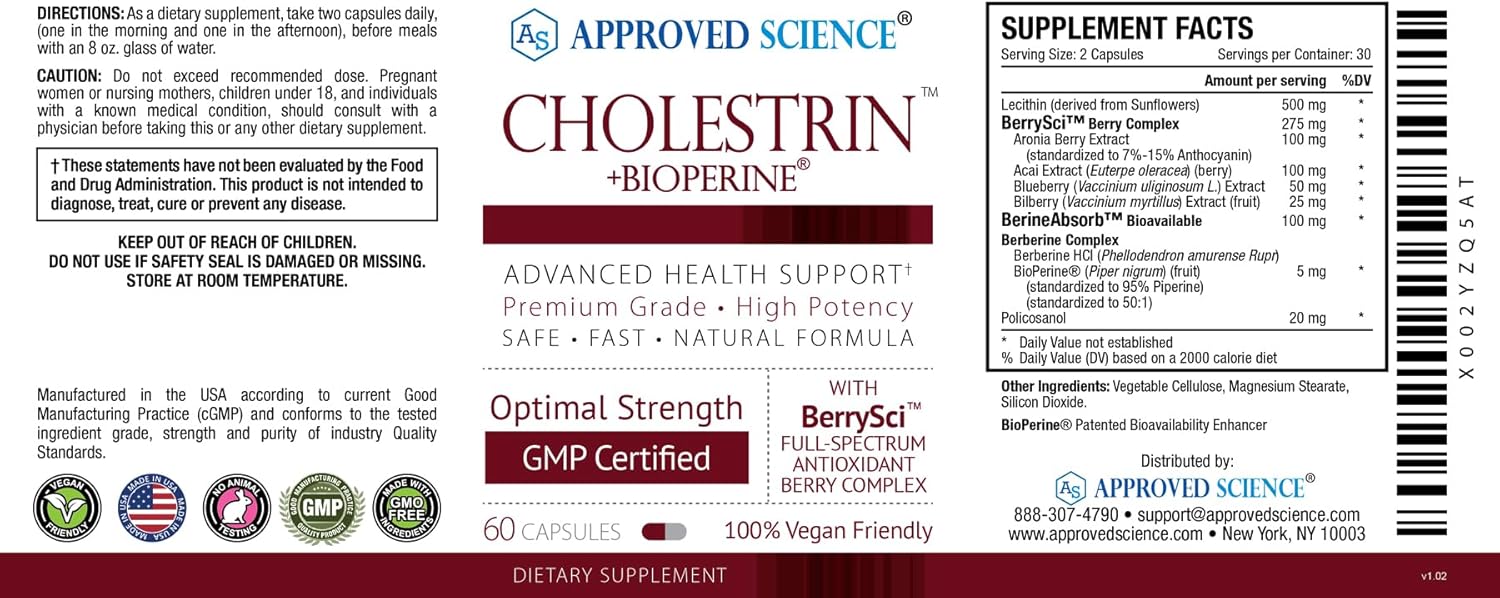 Cholestrin Lipid Level Support Supplement with Antioxidants and BioPerine - 60 Capsules - Made in USA