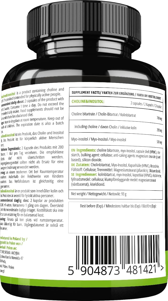 Choline and Inositol 1200mg Capsules - 2 Month Supply - Mind Clarity & Relaxation Supplement by MZ