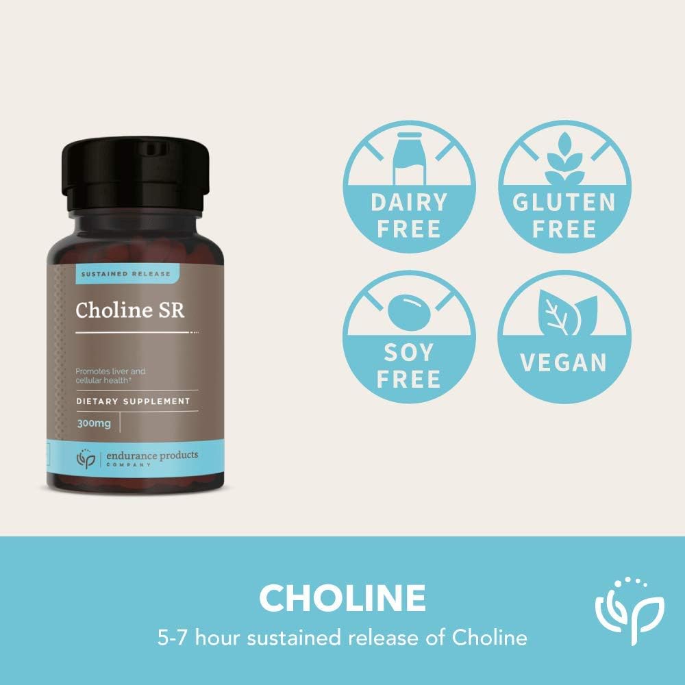 Choline Bitartrate Sustained Release Tablets - 300mg 60 Count - Vegan Brain Health Supplement for Memory & Focus - Non-GMO - Prenatal Development Support