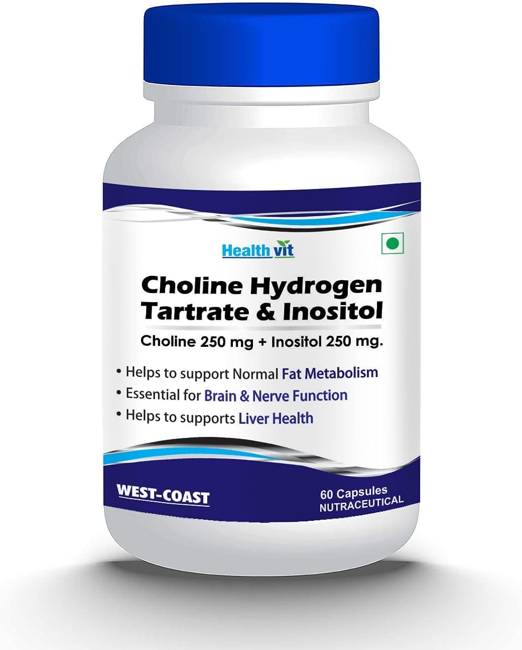 Choline Hydrogen Tartrate & Inositol Capsules 250mg | Energy, Liver & Brain Support | Non-GMO, Vegan, Gluten Free | 60ct