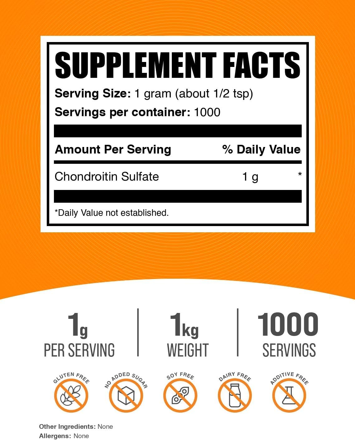 Chondroitin Sulfate Powder 1000mg, 1kg - Gluten-Free Chondroitin Sulfate Supplements - BulkSupplements
