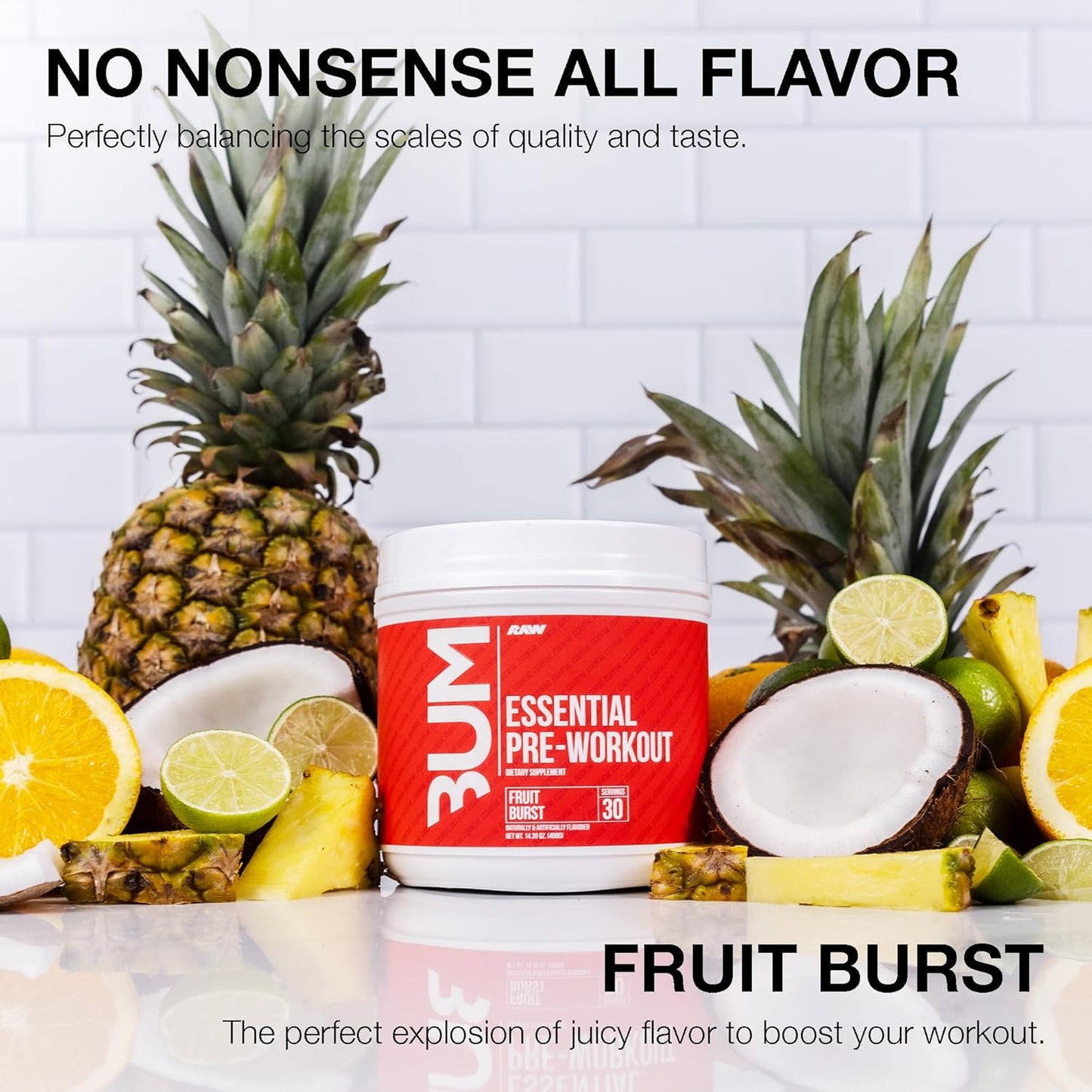 Chris Bumstead RAW Essential Pre-Workout Powder (Fruit Burst) - Sports Nutrition Supplement for Men & Women - Energy Powder with Caffeine, L-Citrulline, L-Tyrosine, & Beta Alanine Blend