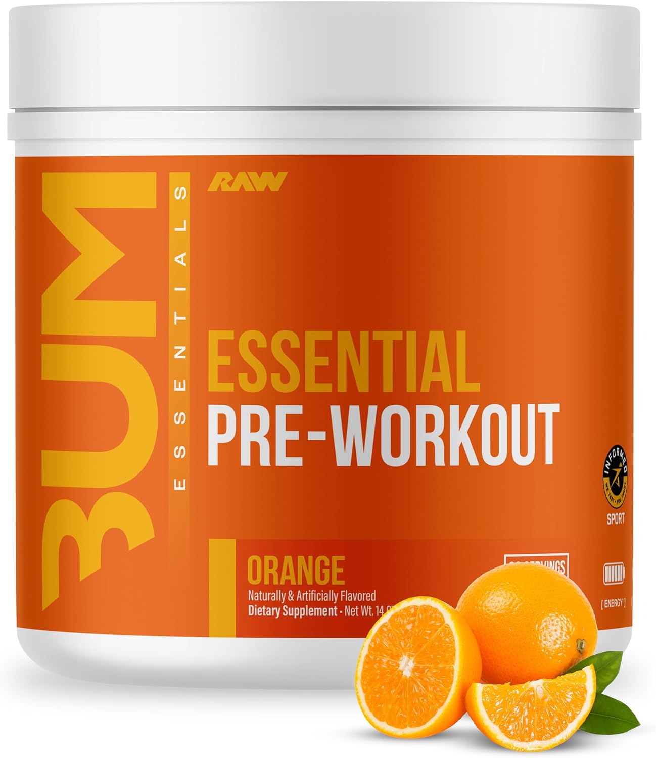 Chris Bumstead RAW Essential Pre-Workout Powder (Orange) - Energy Supplement for Men & Women with Caffeine, L-Citrulline, L-Tyrosine, Beta Alanine Blend