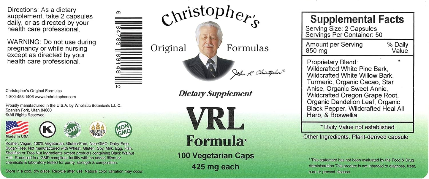 Christopher's Original Formulas VRL Formula Capsules - 100 Count for Immune Support