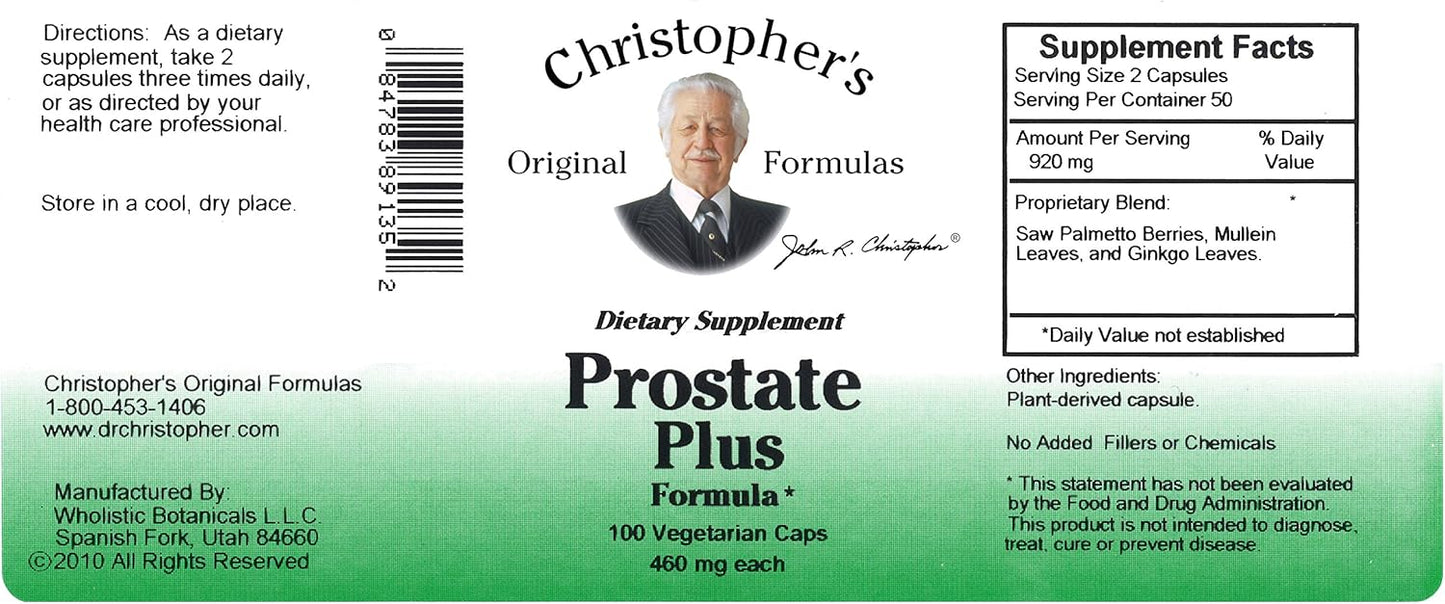 Christopher's Prostate Plus Formula - Original Blend for Prostate Health - 100 Count