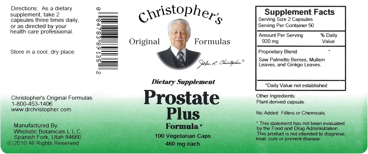 Christopher's Prostate Plus Formula - Original Blend for Prostate Health - 100 Count