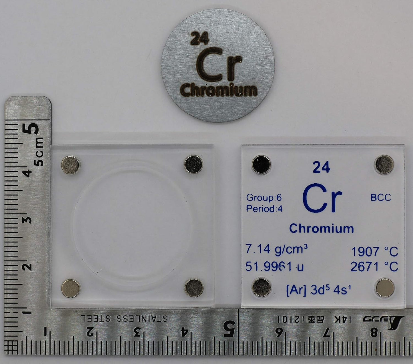 Chromium (Cr) Metal Disc 24.26mm in Acrylic Case - Ideal for Collecting or Experiments