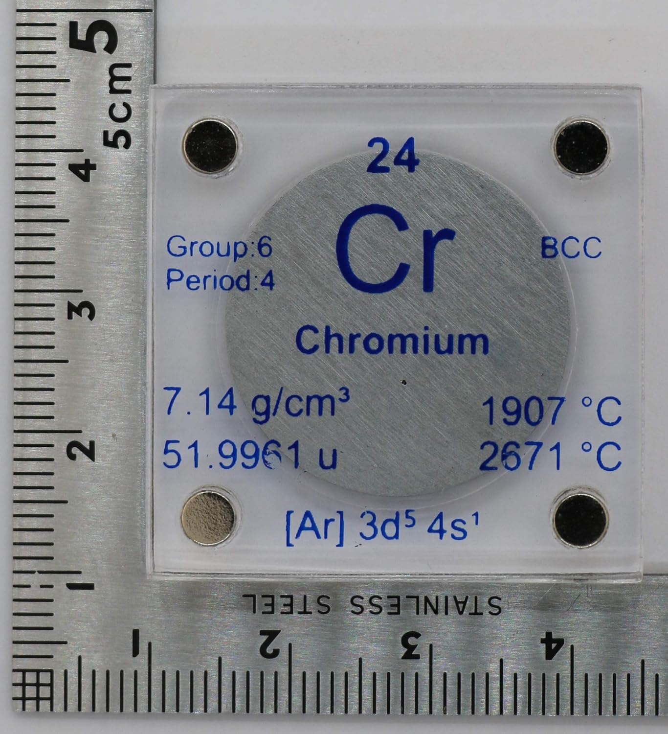Chromium (Cr) Metal Disc 24.26mm in Acrylic Case - Ideal for Collecting or Experiments