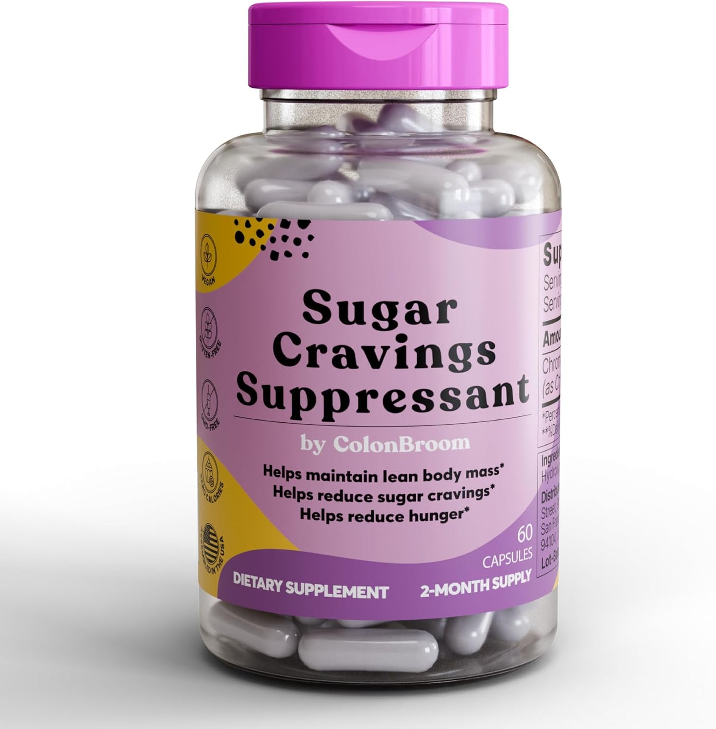 Chromium Picolinate 200mcg Capsules - Natural Sugar Craving Suppressant - Vegan, Gluten Free, Non-GMO - 60 Count