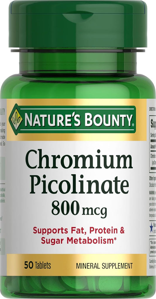Chromium Picolinate Supplement, Supports Metabolism of Fat, Protein & Sugar, 800 mcg, 50 Tablets