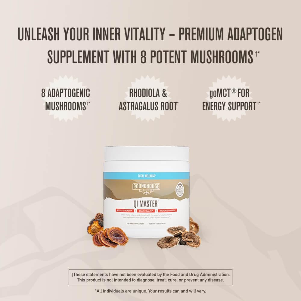 Chuck Norris' Roundhouse Provision Qi Master Adaptogen Blend with Astragalus Root, Rhodiolife Extract, MCT, and 8 Organic Mushrooms - 30 Scoops