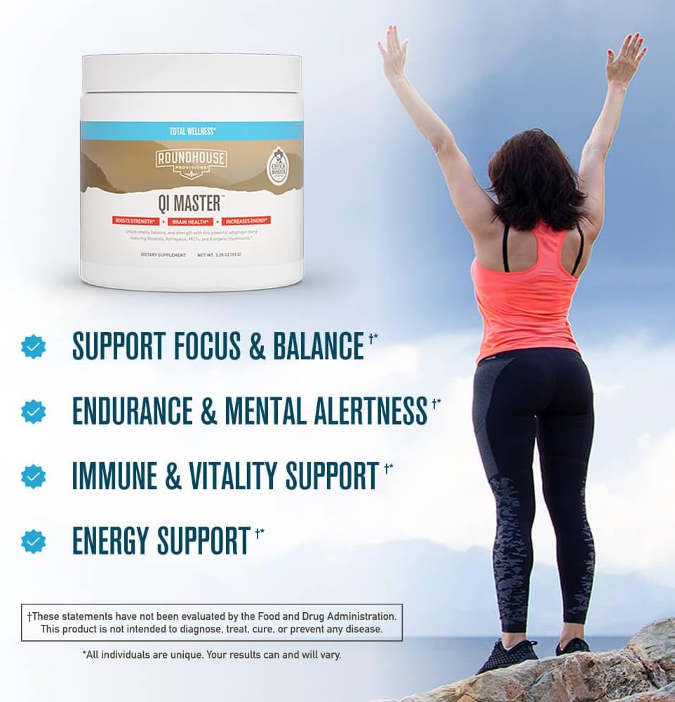 Chuck Norris' Roundhouse Provision Qi Master Adaptogen Blend with Astragalus Root, Rhodiolife Extract, MCT, and 8 Organic Mushrooms - 30 Scoops