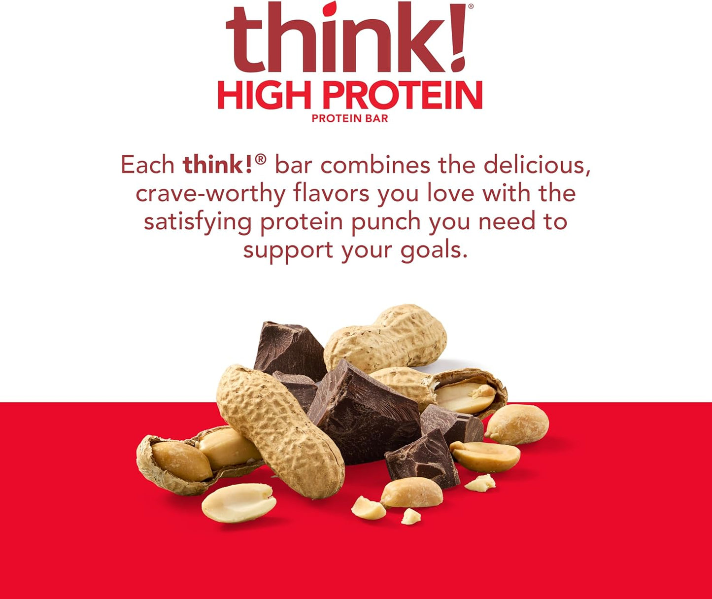 Chunky Peanut Butter think! Protein Bars - High Protein, Gluten Free, Kosher Friendly Snacks - 2.1 Oz Bars, 10 Count Pack