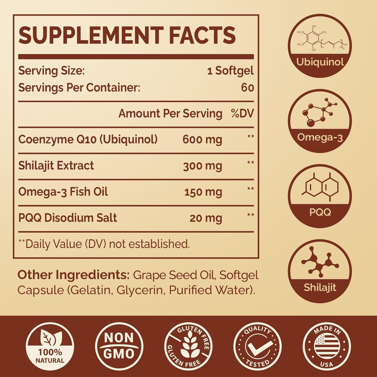 Ciaceae Ubiquinol CoQ10 Softgels - 600 MG with Omega-3, Shilajit, PQQ - Advanced Dual-Delivery Coenzyme-Q10 - Active CoQ10 Ubiquinol Supplement - Fertility, Antioxidant, Heart, Brain, Energy - 180 Servings