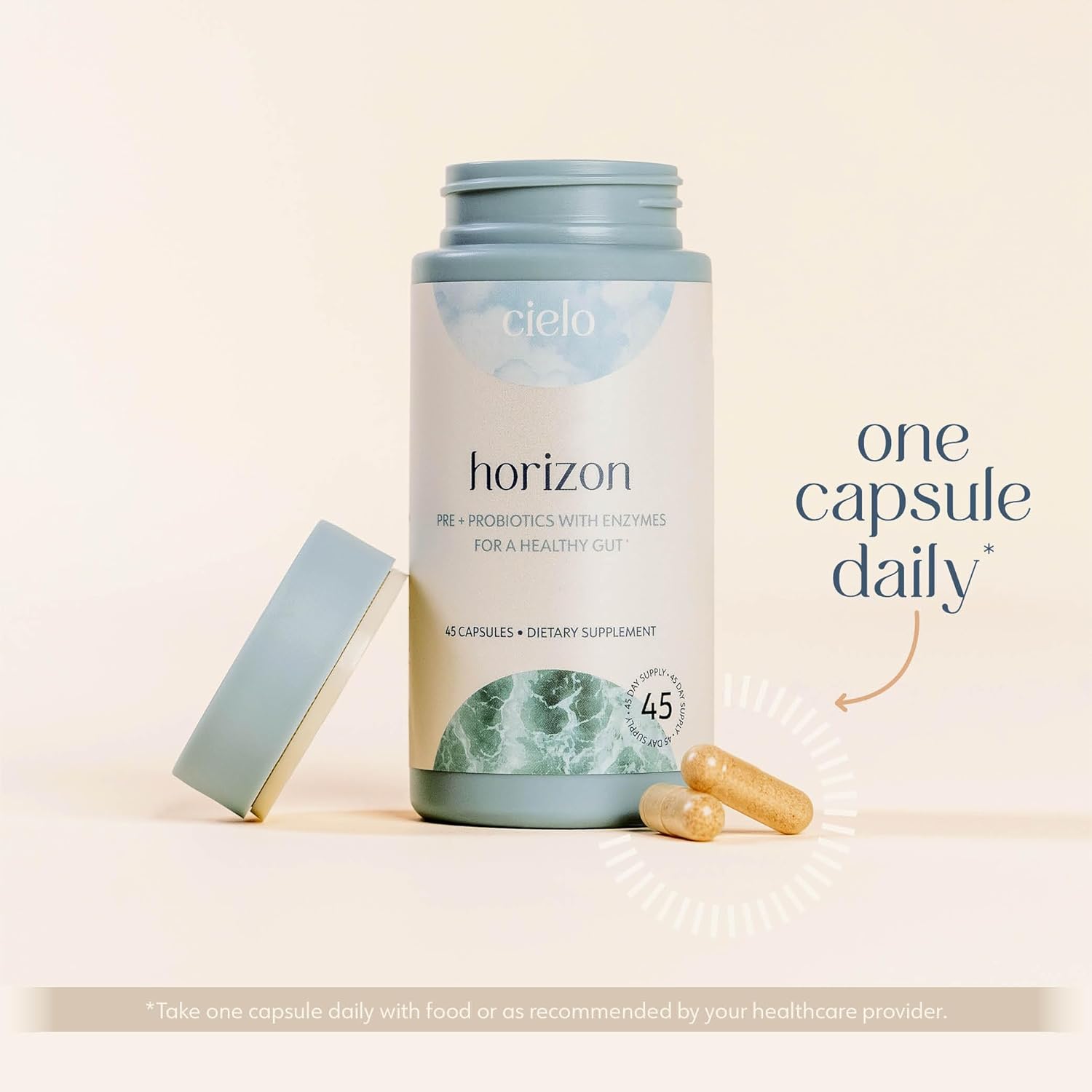 Cielo Daily Horizon Prebiotics and Probiotics - 20 Billion CFU Daily for Men and Women - Gut Health Support with Digestive Enzymes - 45 Day Supply