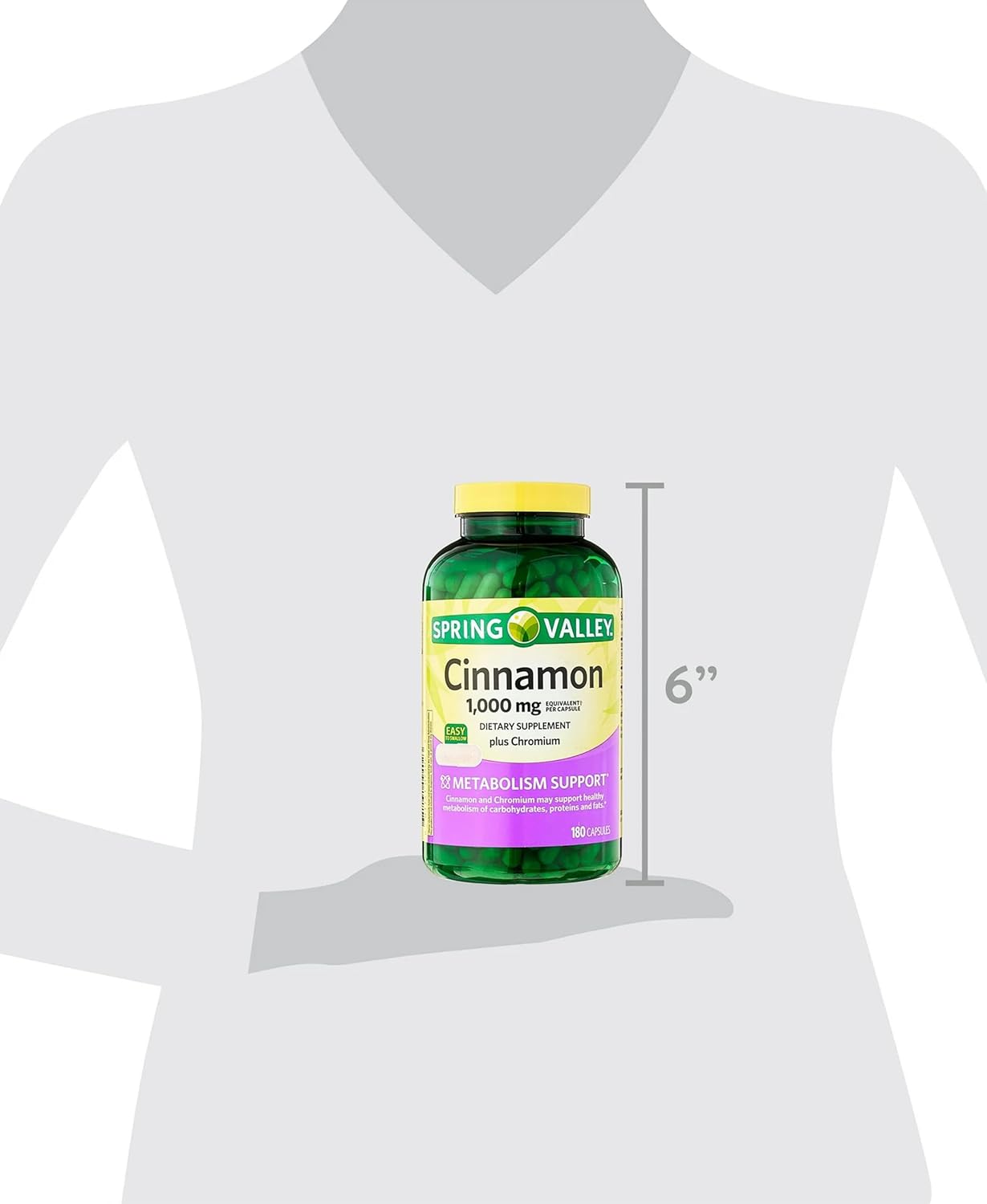 Cinnamon Capsules with Chromium Picolinate for Metabolism Support - 180 Count