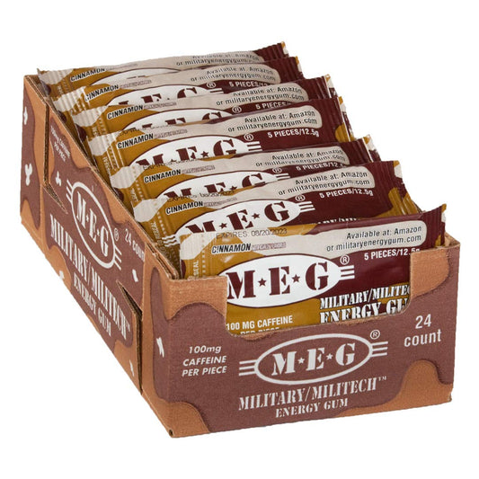 Cinnamon MEG Military Energy Gum - 100mg Caffeine for Enhanced Performance, Workout Energy Boost, 24 Pack