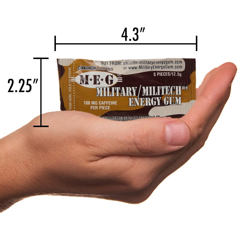 Cinnamon MEG Military Energy Gum - 100mg Caffeine for Enhanced Performance, Workout Energy Boost, 24 Pack