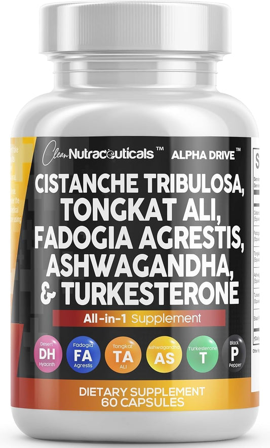 Cistanche Tribulosa Fadogia Agrestis Tongkat Ali Turkesterone Pills for Men - 60 Count Supplement by Clean Nutraceuticals