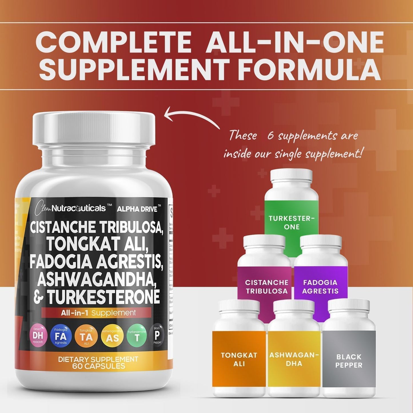 Cistanche Tribulosa Fadogia Agrestis Tongkat Ali Turkesterone Pills for Men - 60 Count Supplement by Clean Nutraceuticals