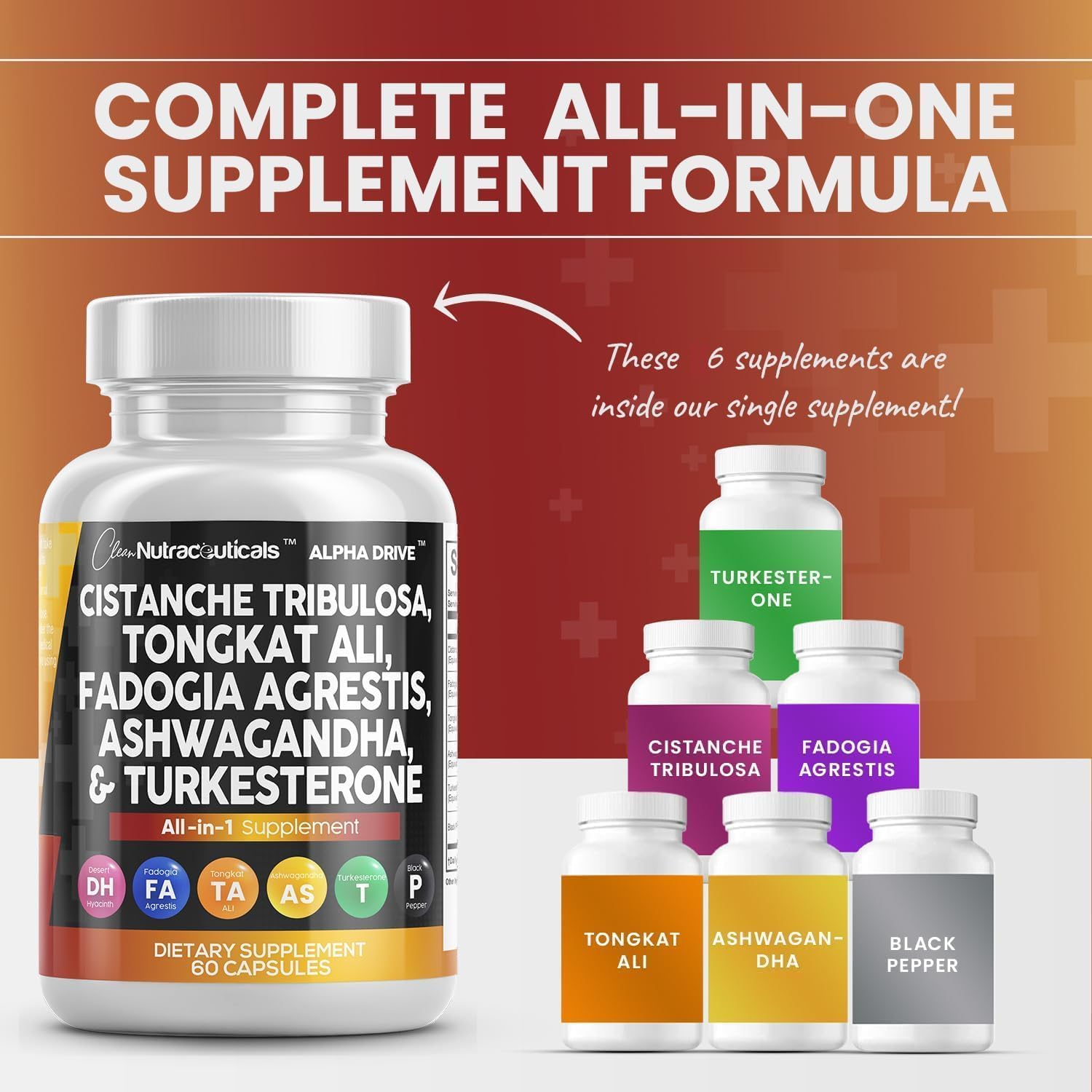 Cistanche Tribulosa Fadogia Agrestis Tongkat Ali Turkesterone Pills for Men - 60 Count Supplement by Clean Nutraceuticals