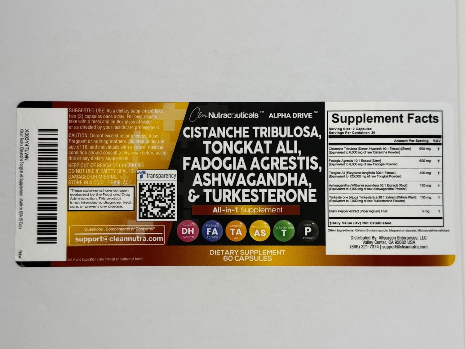 Cistanche Tribulosa Fadogia Agrestis Tongkat Ali Turkesterone Pills for Men - 60 Count Supplement by Clean Nutraceuticals