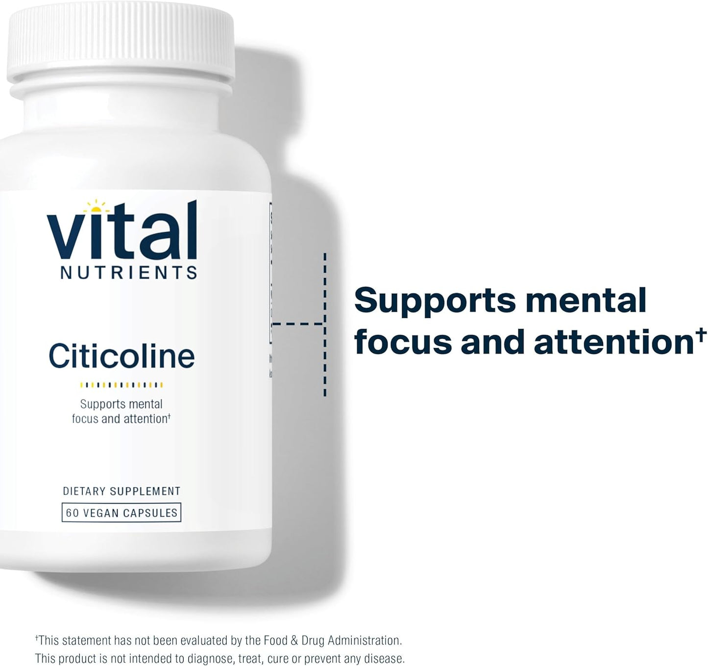 Citicoline Supplement for Mental Focus and Attention - 60 Vegetarian Capsules - 250mg - Vital Nutrients