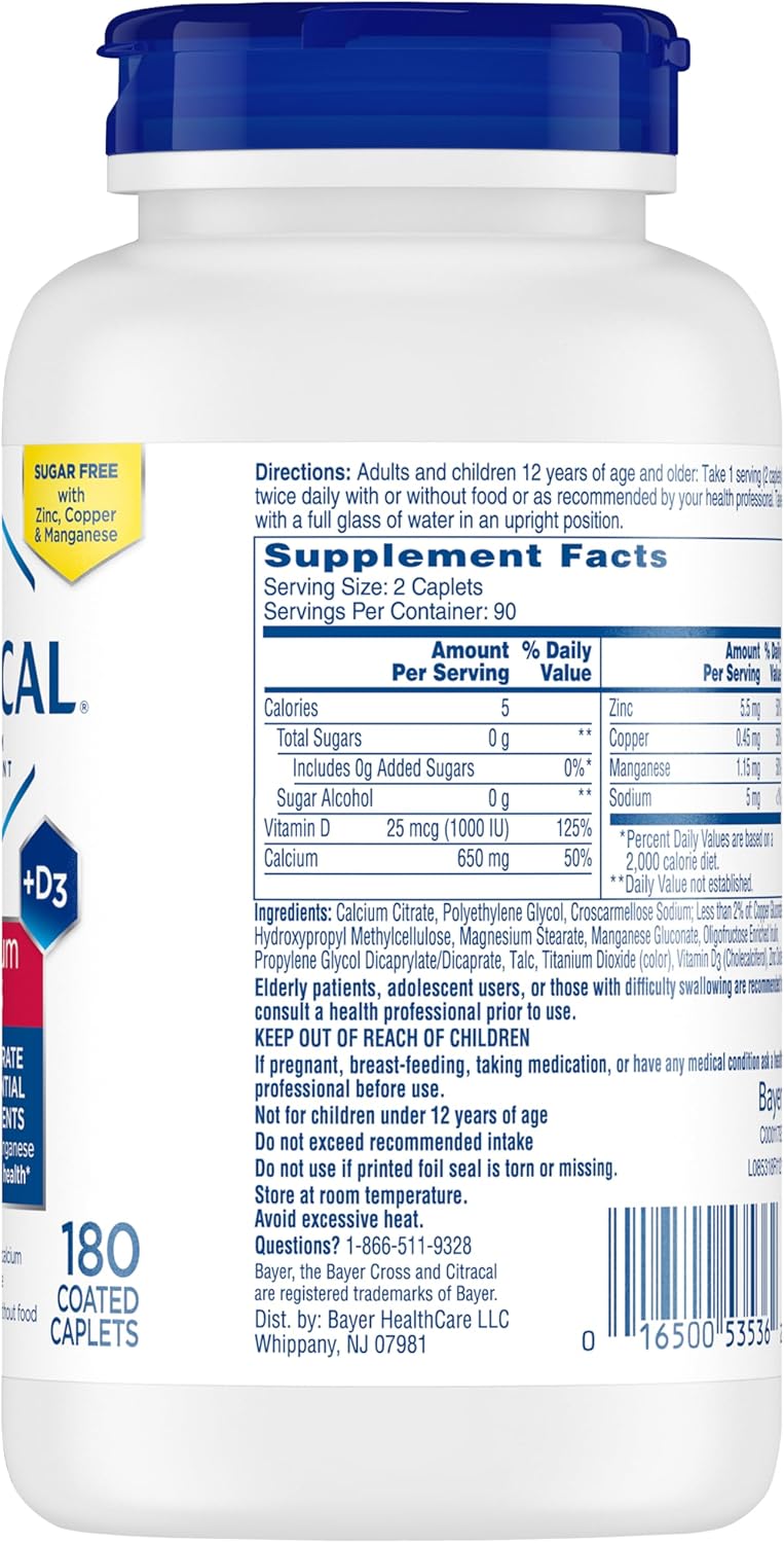 Citracal Maximum Plus Calcium Citrate with Vitamin D3 for Bone Health Support - 180 Count