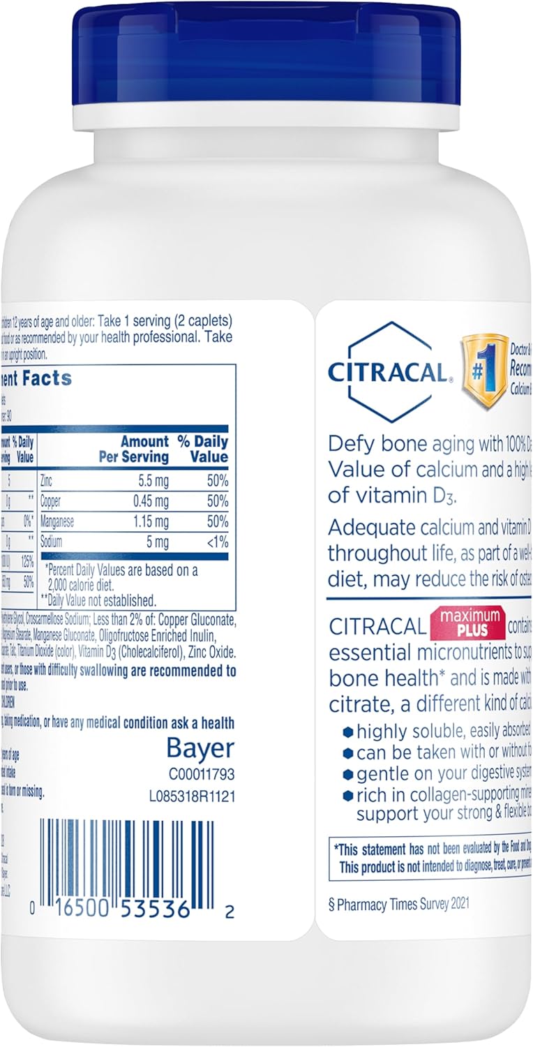 Citracal Maximum Plus Calcium Citrate with Vitamin D3 for Bone Health Support - 180 Count